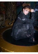 Кожаный женский пиджак удлиненный "Black grid"