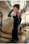 Вечернее бархатное платье + длинные перчатки «Emerald coast»